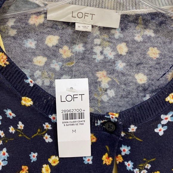 Loft Navy Blue Yellow Floral Button Cardigan Size M NWT paired with Yellow Tank - Picture 2 of 6